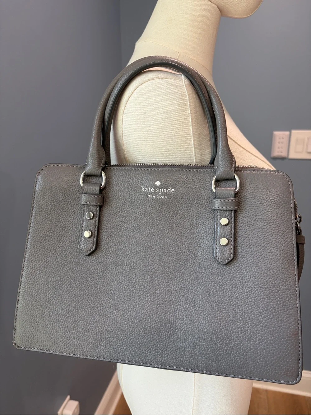 Kate Spade Mulberry Street Lise Gray Pebbled Leather Satchel Crossbody
